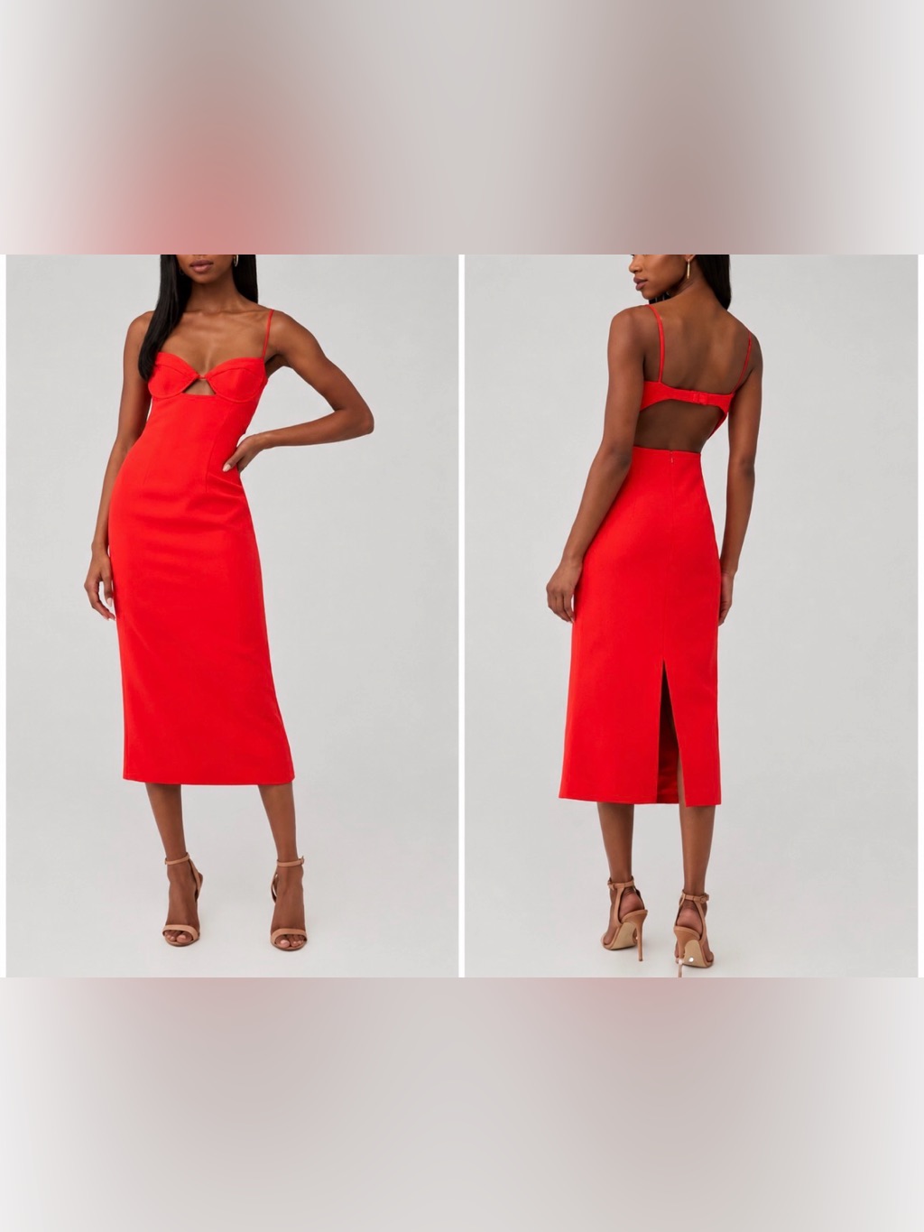 Bardot Xs Veinna Dress Us 2 Flame Orange Corset Midi Pencil Cut Out New